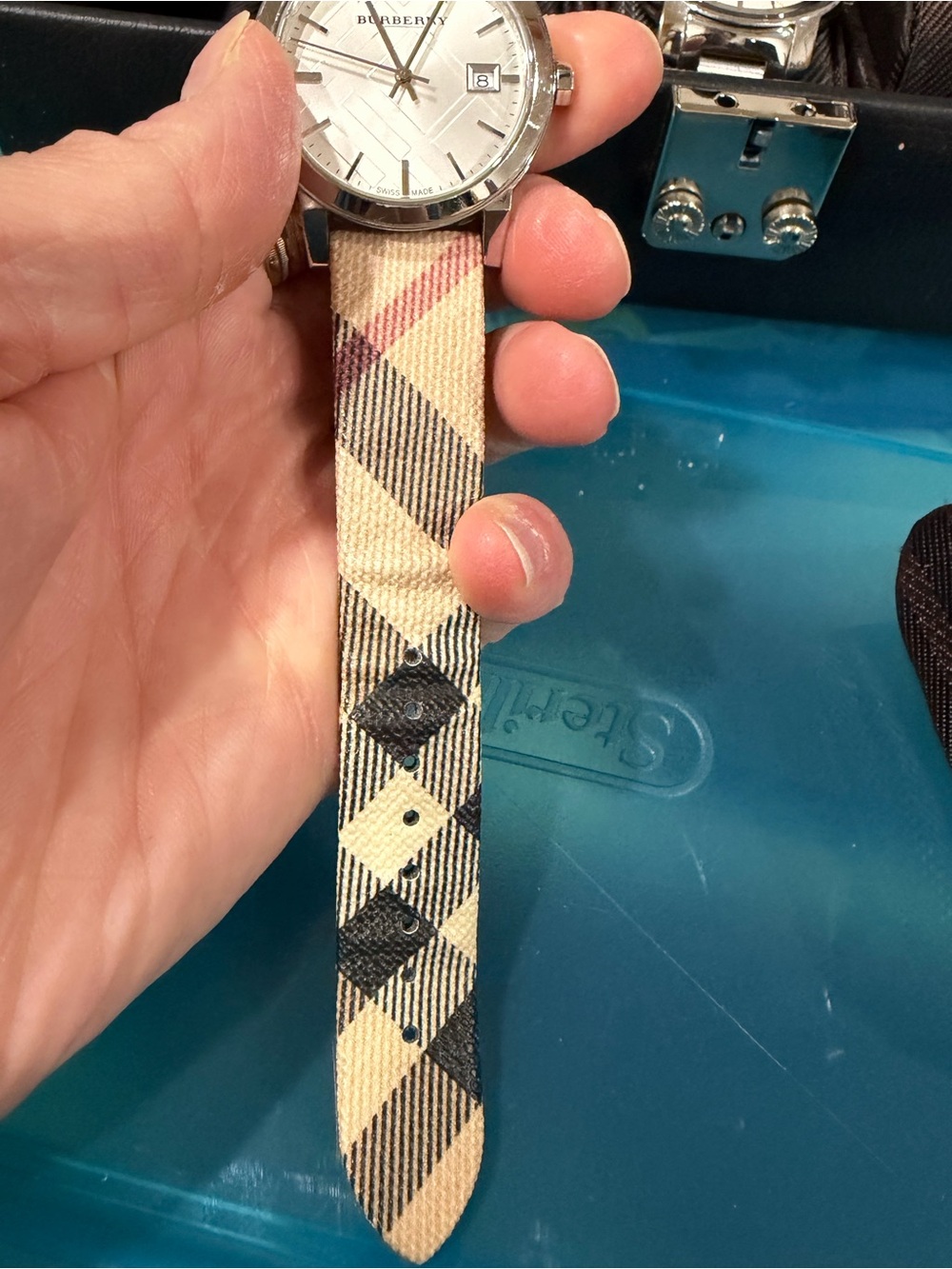 Burberry Silver Dial Watch with Beige Check Strap - Picture 4 of 6